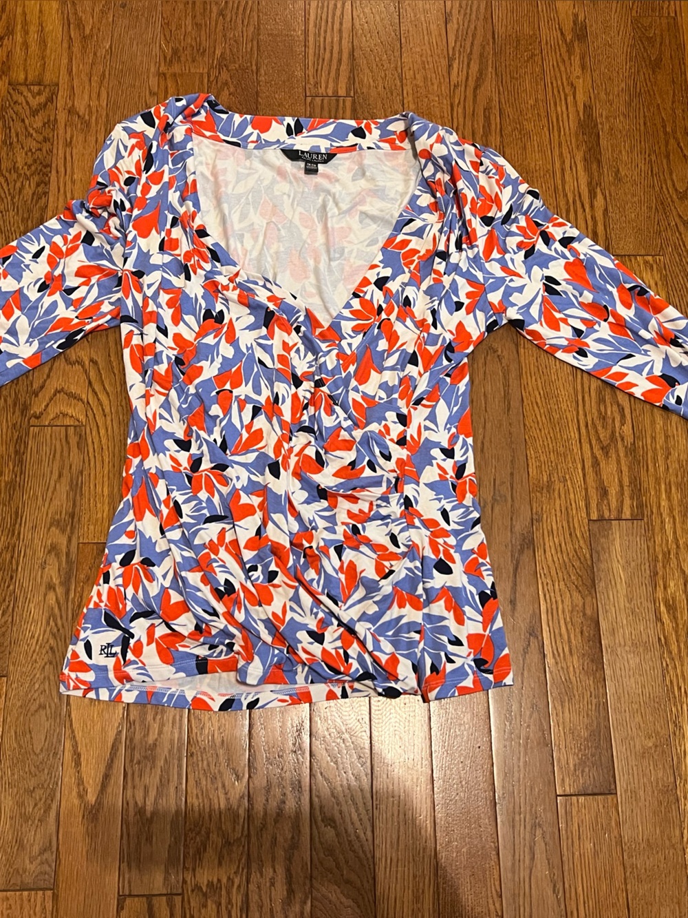 Lauren Ralph Lauren White Red & Blue Floral Wrap Blouse